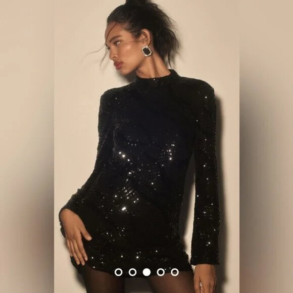 By Anthropologie Maeve Long-Sleeve Mock-Neck Sequin Mini Dress Size X Small - Picture 2 of 9